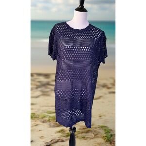 ANRABESS Womens Size-L Mini Dress Crochet Beach Cover Up Dark Blue